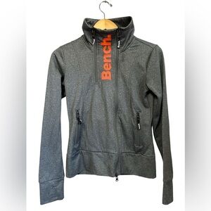 Bench Womens Grey Full Zip Funnel Neck Athletic Jacket Orange‎ Logo Small